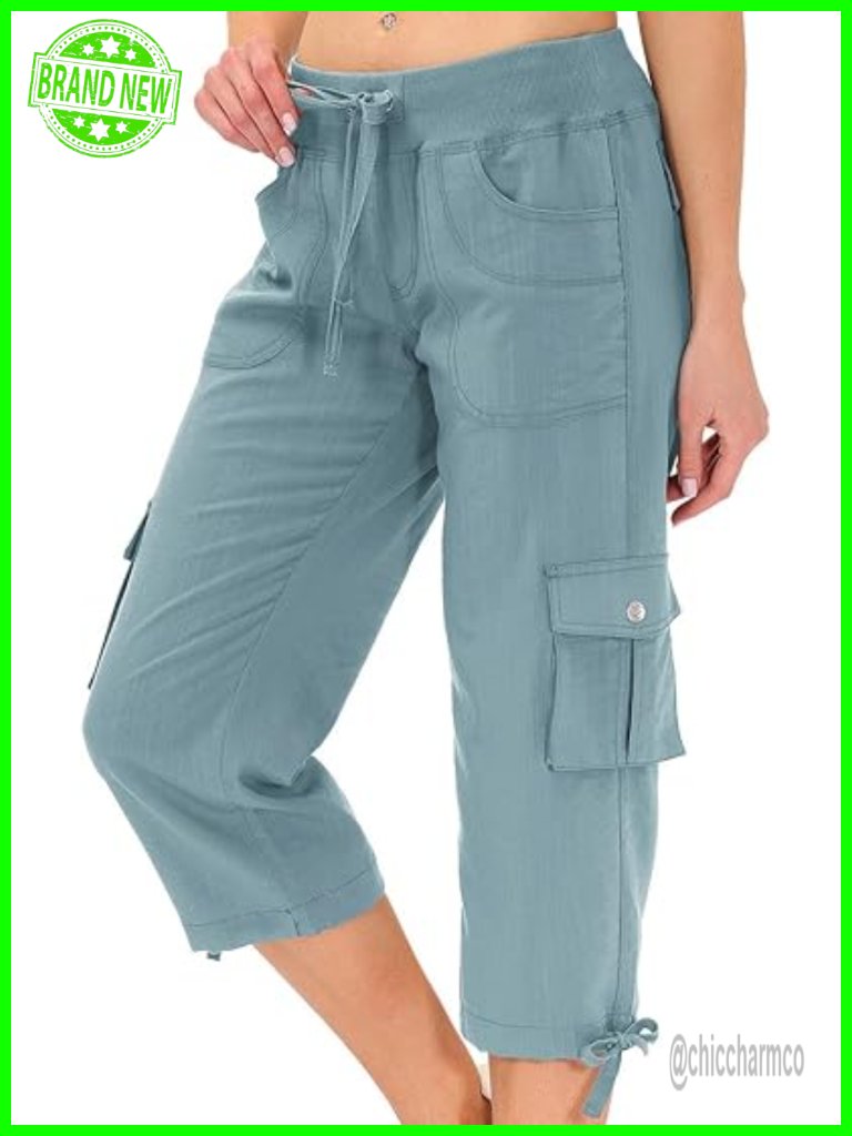 Womens Capris With Pockets Loose Fit Casual Cargo Pants Lightweight Baggy Hiking